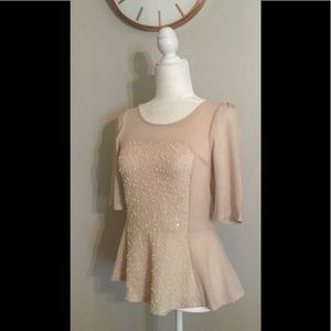 Anthro Sparkle Peplum Pink Top ❄️ 🥂